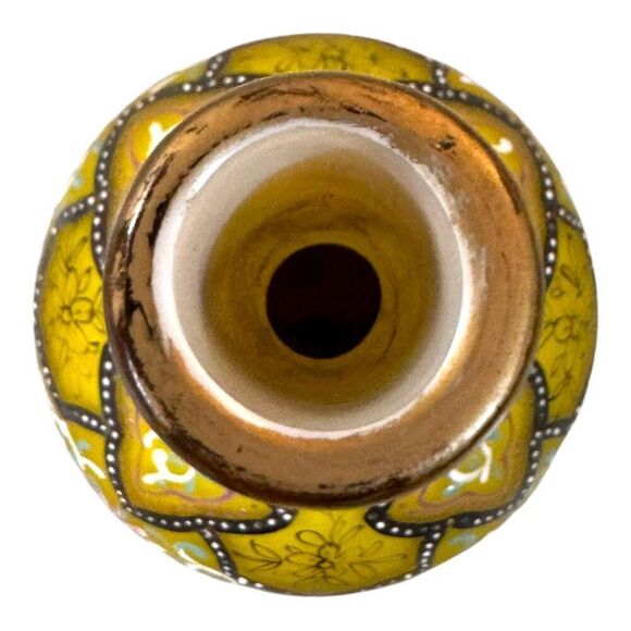 Antique Webb Moroccan Yellow Glass Vase Set Hand-Painted Floral Glows Orange - Picture 10 of 13